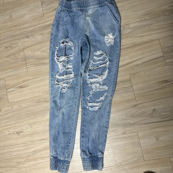 Distressed Denim Joggers | Baggy Y2K Style | Size Small - Picture 1 of 4